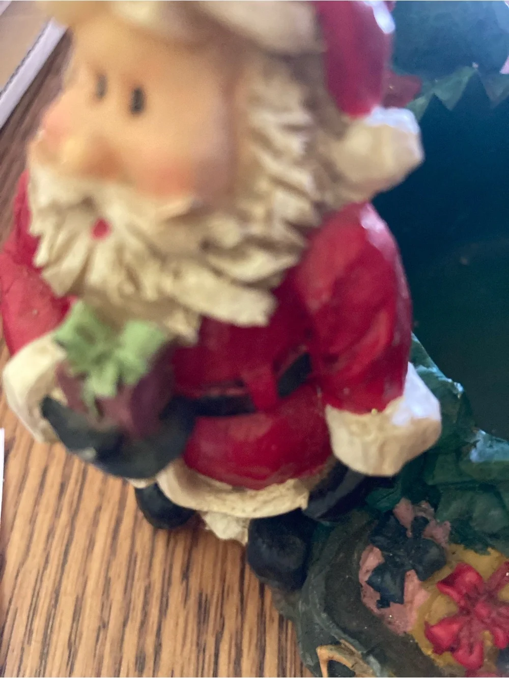 Festive Red & Green Santa Holiday Basket with Candy-Striped Handle VTG